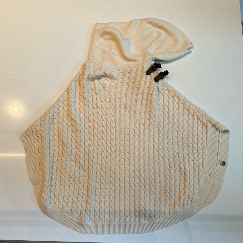 Massimo Dutti 100% Wool Cashmere Cream Cable Knit Poncho Sweater